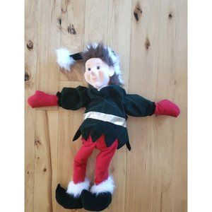 Vintage Emporium Christmas Harlequin Perkies Large Elf Plush Flocked Face
